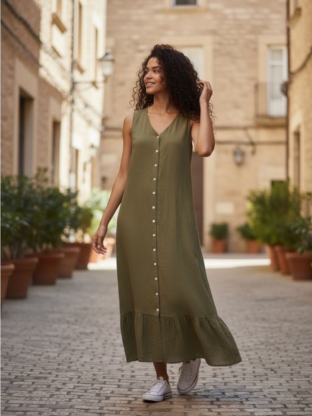 Nanette Lepore Olive Sleeveless Maxi Dress